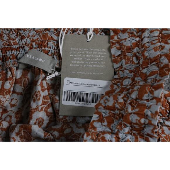 New Everlane Womens Top Small Brown Floral Print Smock Linen Sleeveless - Picture 3 of 3